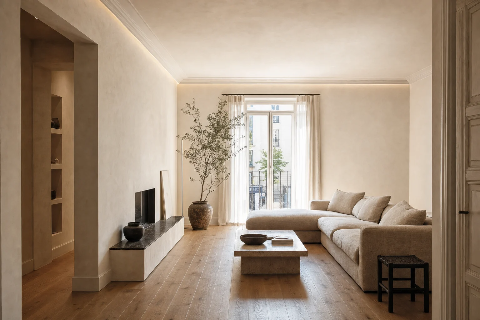 Salón de vivienda reformada por tucasa estudio en Madrid